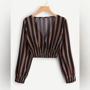 Plunge Neck Striped Top